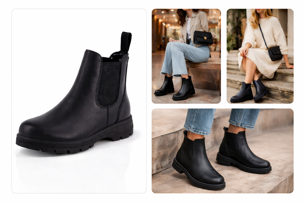 CUSHIONAIRE Women's Britain Chelsea Boots (Black Nappa)