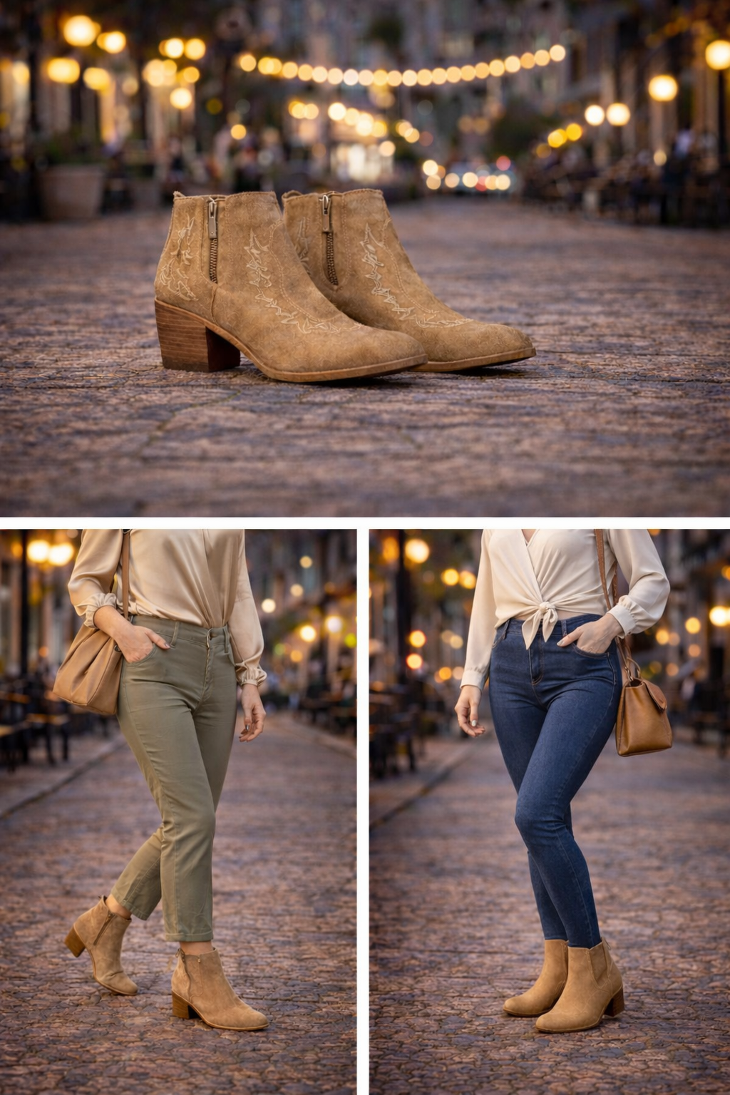 GLOBALWIN Women's Cowgirl boots Western Short Ankle Pull On Comfortable (Khaki)