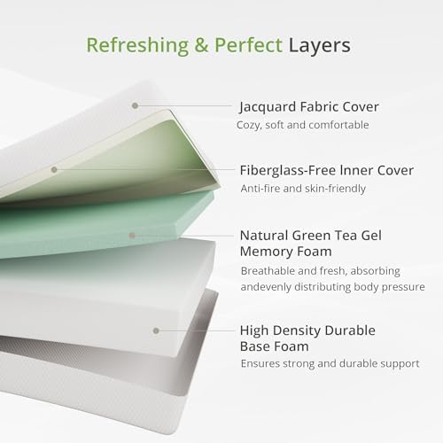 EGOHOME 8 Inch Twin Mattress, Memory Foam Mattress with Cooling Green Tea Gel