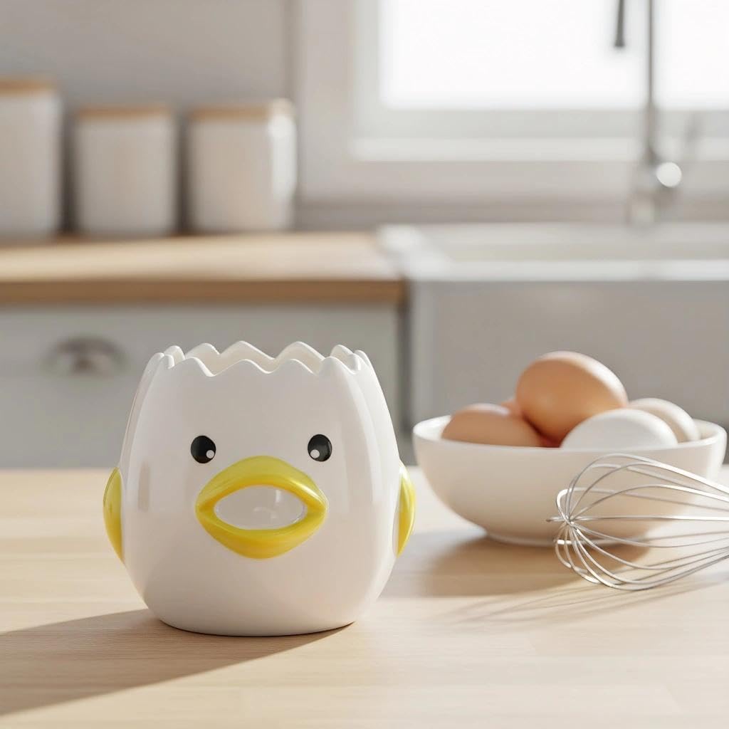 LuoCoCo Cute Egg Separator, Ceramics Vomiting Chicken Egg Yolk White Separator, Practical Household Small Egg Filter Splitter, Kitchen Gadget Baking Assistant Tool, Dishwasher Safe (Yellow)