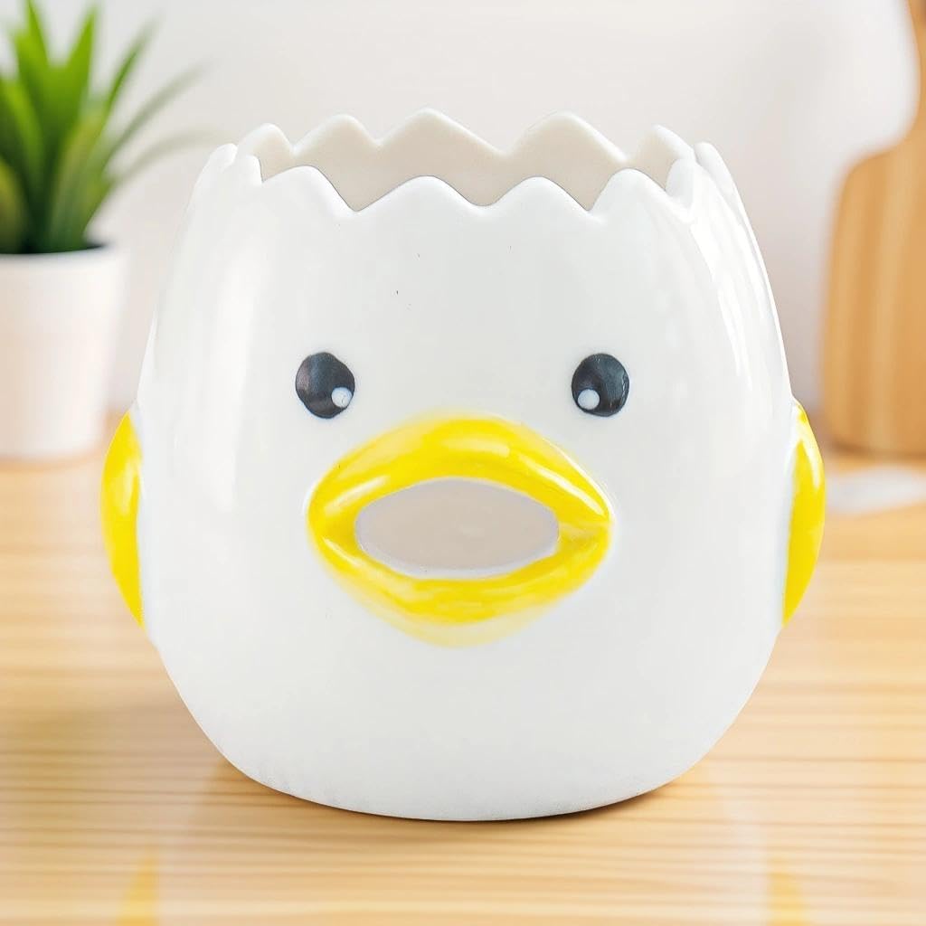 LuoCoCo Cute Egg Separator, Ceramics Vomiting Chicken Egg Yolk White Separator, Practical Household Small Egg Filter Splitter, Kitchen Gadget Baking Assistant Tool, Dishwasher Safe (Yellow)
