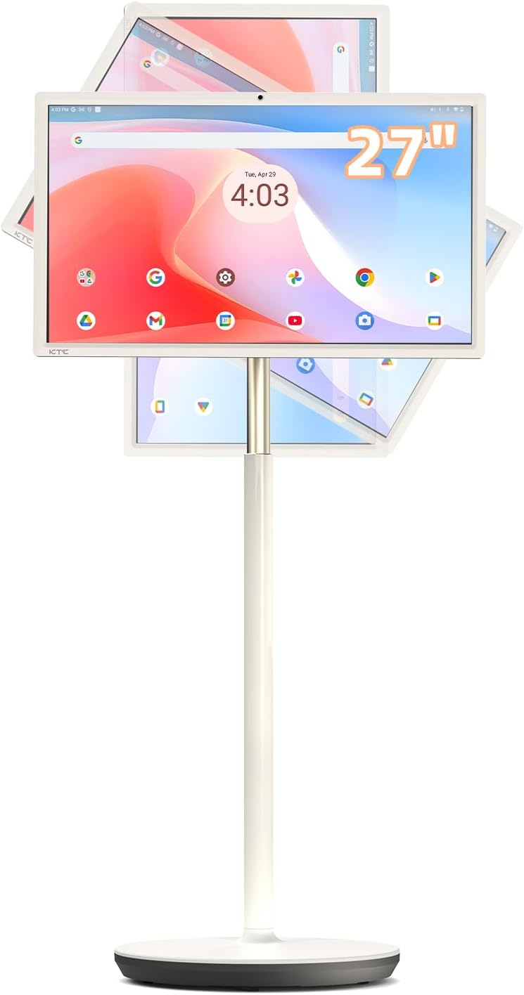 KTC MegPad 27 Inch Portable Screen TV - 1080P Touch Screen Monitor on Wheels with 8MP Camera, Compatible with Google TV, Android 14