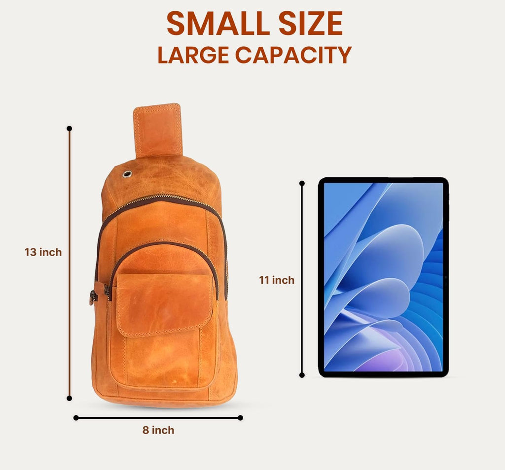 The Tannery - Handmade Buffalo Leather Multipurpose Travel Hiking Cross-body Chest Backpack with Adjustable Shoulder Strap