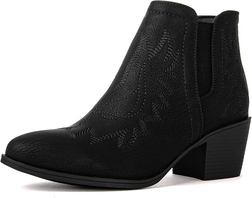 GLOBALWIN Women's Cowgirl boots Western Short Ankle Pull On (Black)
