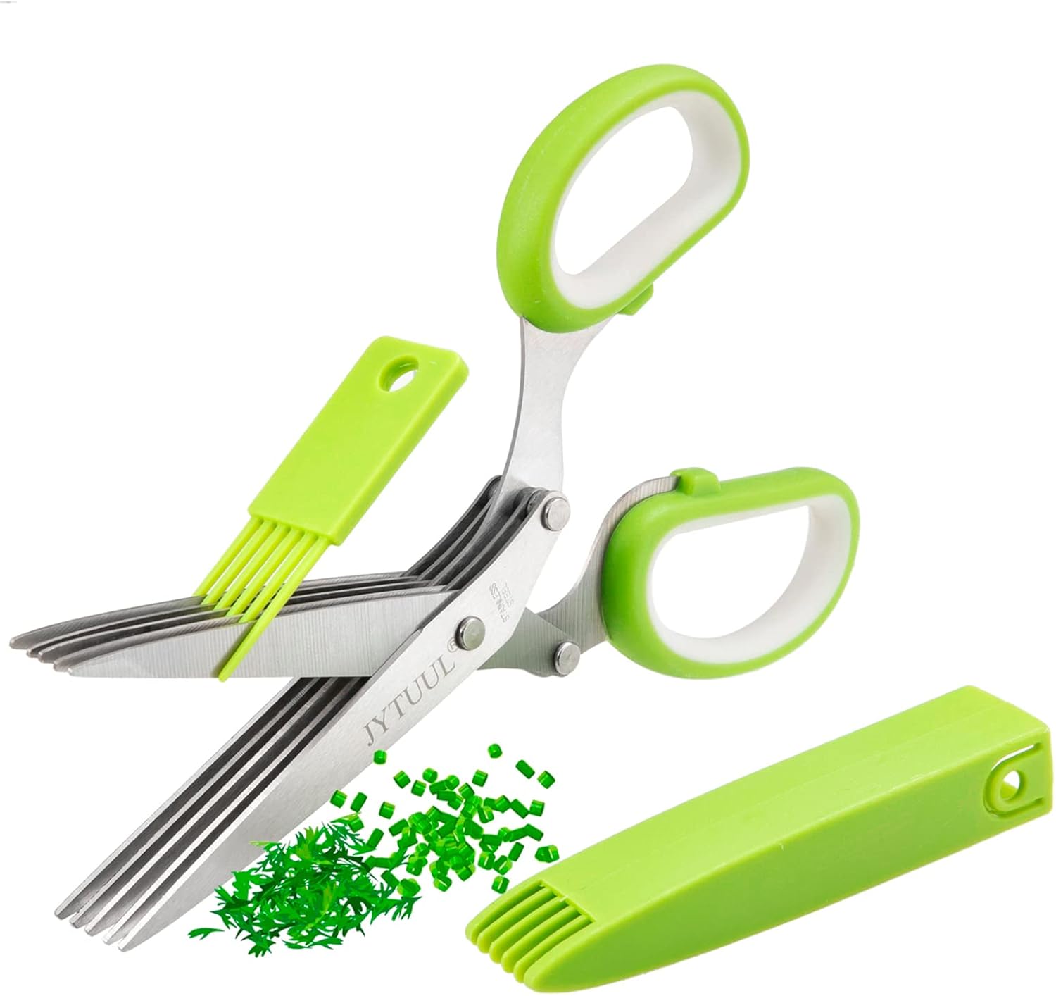 JYTUUL - Upgraded Herb Scissors, Effortless Herb Shears Cutter Tool with Sharp Stainless Steel Blades for Fresh Herbs, Must-Have Kitchen & Cooking Gadget, Green