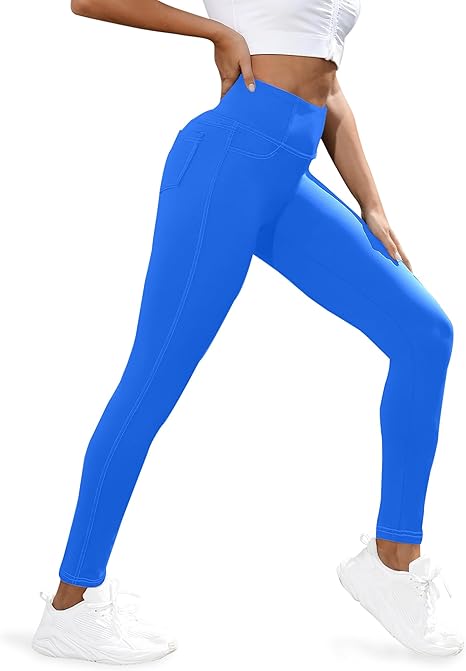 VOOVEEYA Curvy Women's Leggings, High Waisted Yoga Pants with Back Pockets (Classic Blue)