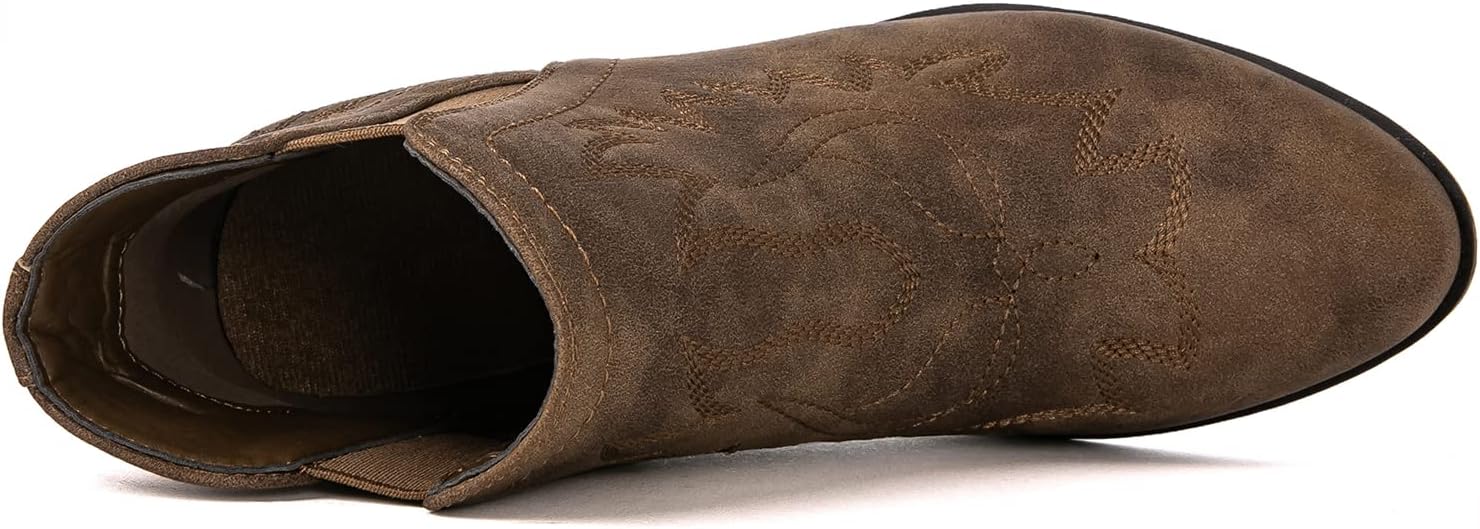GLOBALWIN Women's Cowgirl boots Western Short Ankle Pull On Low Heel (Camel Brown)