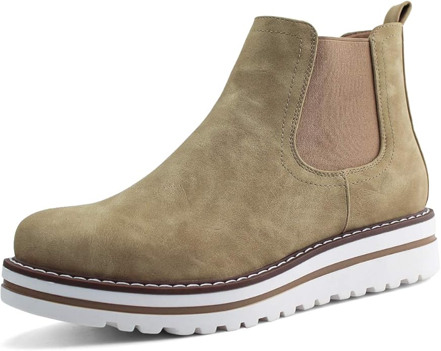 JABASIC Womens Chelsea Elastic Ankle Boots Waterproof Flat Boots(Tan)