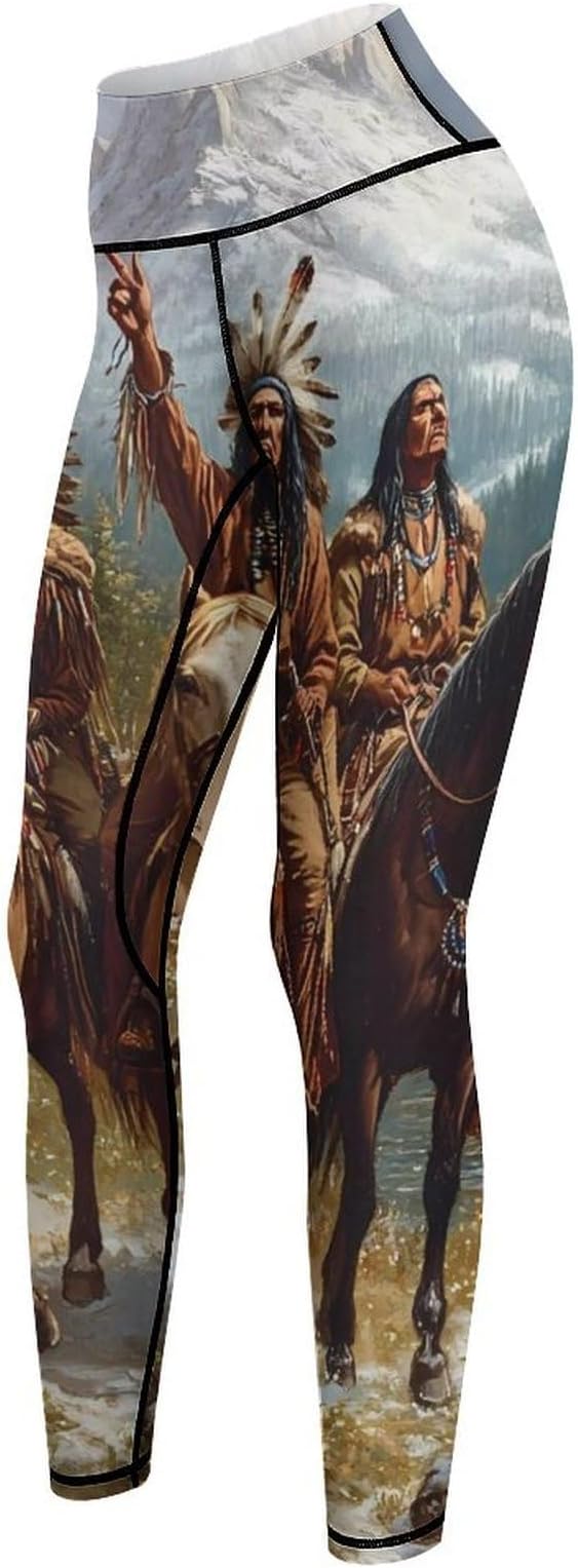 Native American Indian Women High Waisted Leggings Tummy Control Workout Gym Yoga Pants