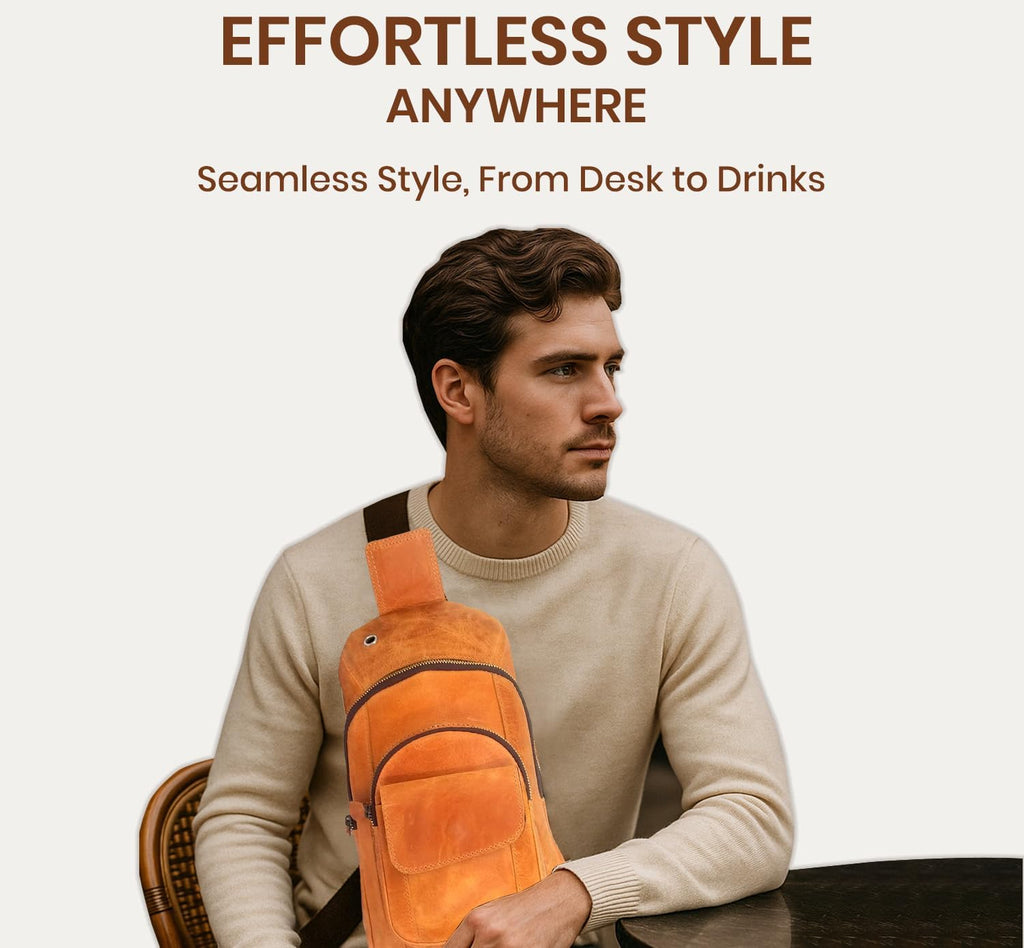 The Tannery - Handmade Buffalo Leather Multipurpose Travel Hiking Cross-body Chest Backpack with Adjustable Shoulder Strap