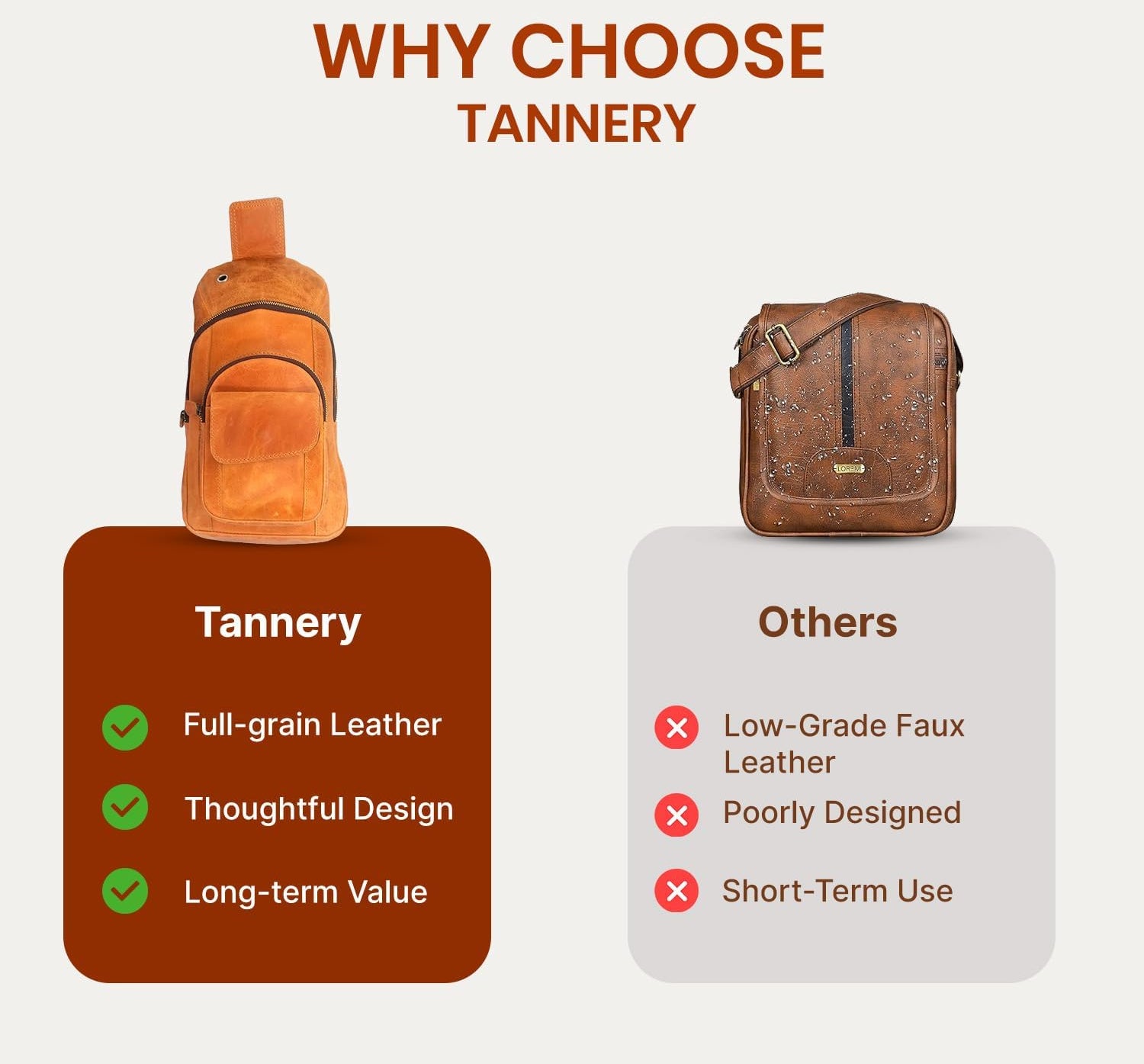 The Tannery - Handmade Buffalo Leather Multipurpose Travel Hiking Cross-body Chest Backpack with Adjustable Shoulder Strap