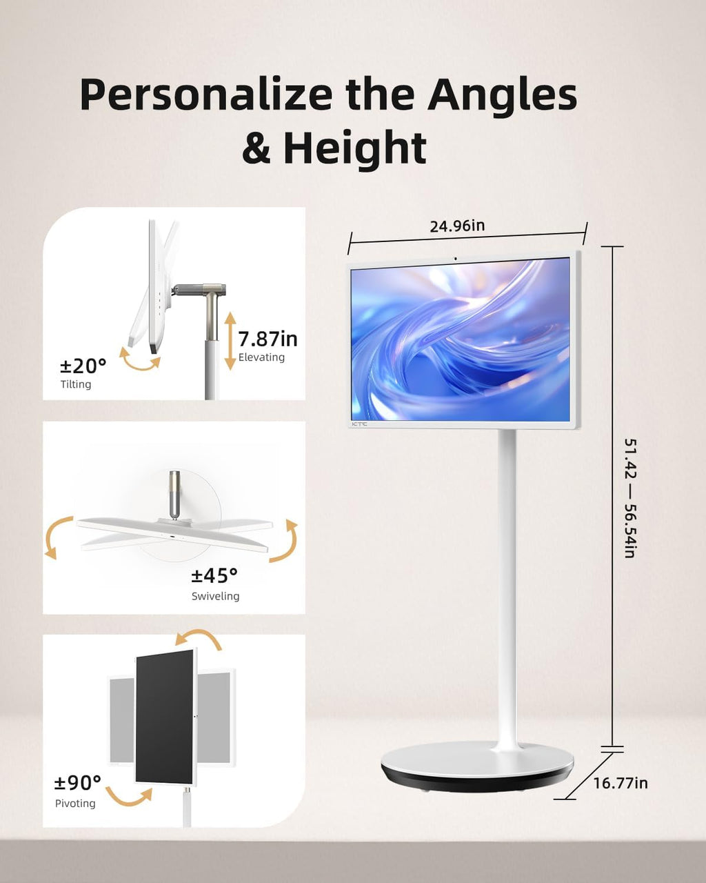 KTC MegPad 27 Inch Portable Screen TV - 1080P Touch Screen Monitor on Wheels with 8MP Camera, Compatible with Google TV, Android 14