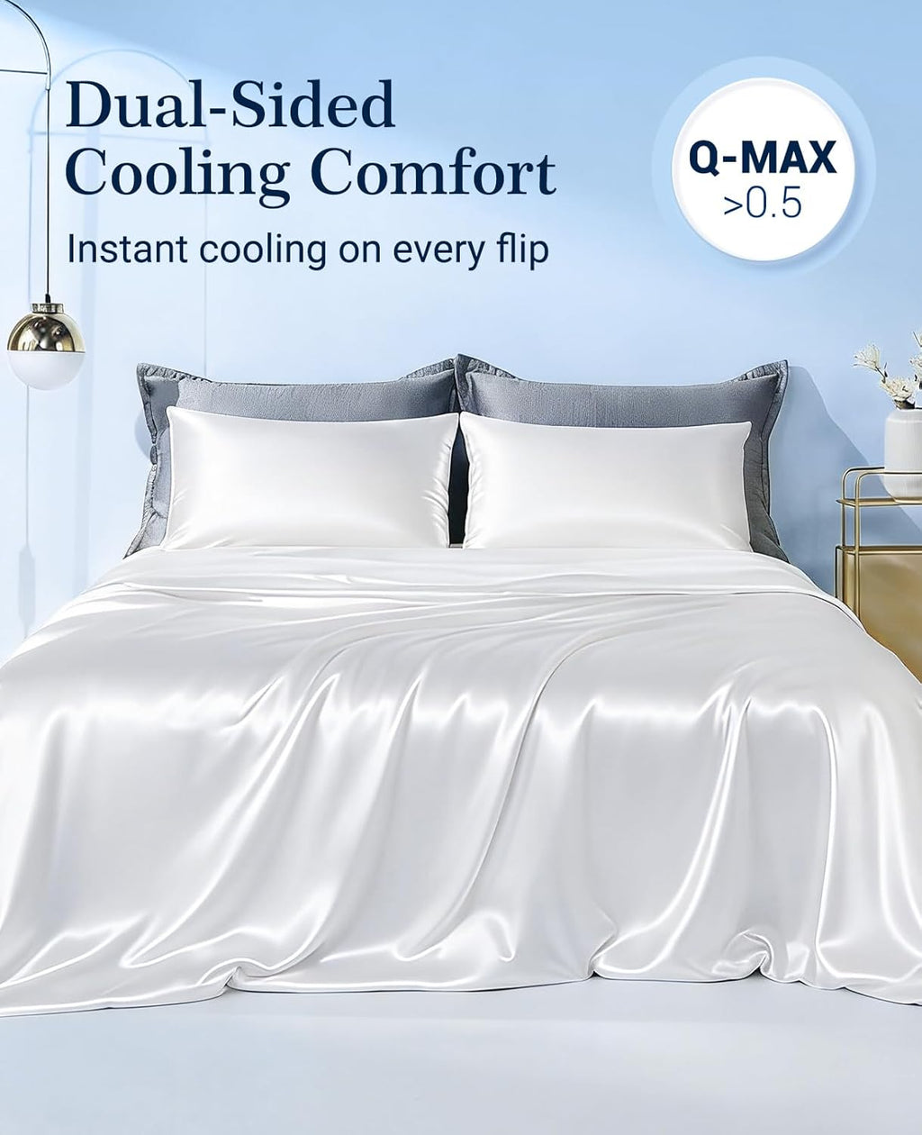 Elegear - Cooling Comforter Queen Size, Double-Sided Arc-Chill 3.0 Instantly Cool Satin Comforter - Pearl White, Gradient Blue, Gradient Light Blue, and Gradient Grey