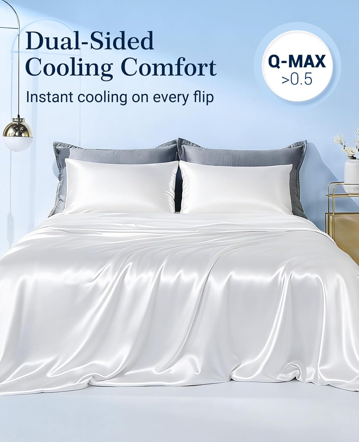 Elegear - Cooling Comforter Queen Size, Double-Sided Arc-Chill 3.0 Instantly Cool Satin Comforter - Pearl White, Gradient Blue, Gradient Light Blue, and Gradient Grey
