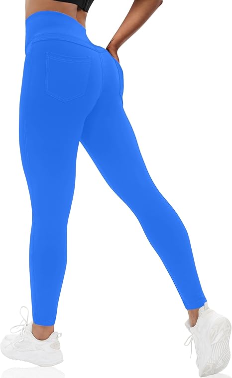 VOOVEEYA Curvy Women's Leggings, High Waisted Yoga Pants with Back Pockets (Classic Blue)