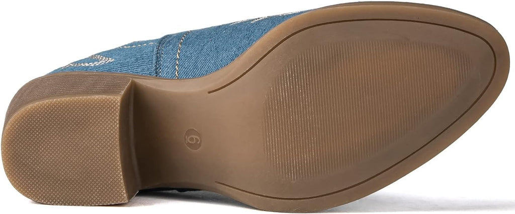 GLOBALWIN Women's Cowgirl boots Western Short Ankle Pull On (Denim)
