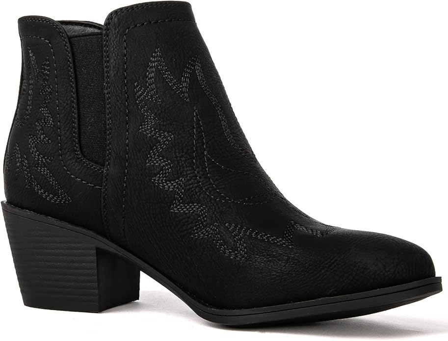 GLOBALWIN Women's Cowgirl boots Western Short Ankle Pull On (Black)