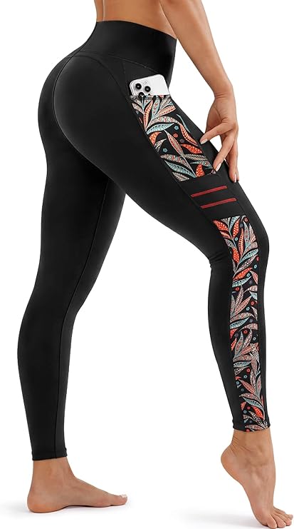 Yvette - High Waisted Leggings for Women with Pockets (Orange Printed)