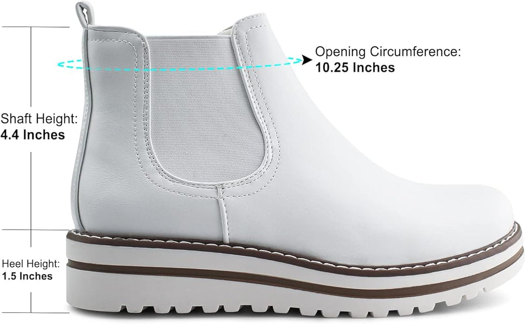 JABASIC Womens Chelsea Elastic Ankle Boots Waterproof Flat Boots(White)