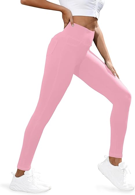 VOOVEEYA Curvy Womens Leggings, High Waisted Yoga Pants with Back Pockets (Pink)