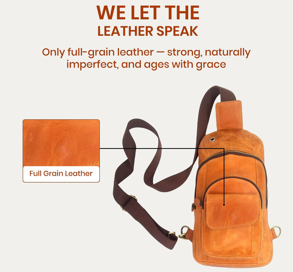 The Tannery - Handmade Buffalo Leather Multipurpose Travel Hiking Cross-body Chest Backpack with Adjustable Shoulder Strap
