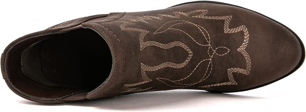 GLOBALWIN Women's Cowgirl boots Western Short Ankle Pull On (Brown)
