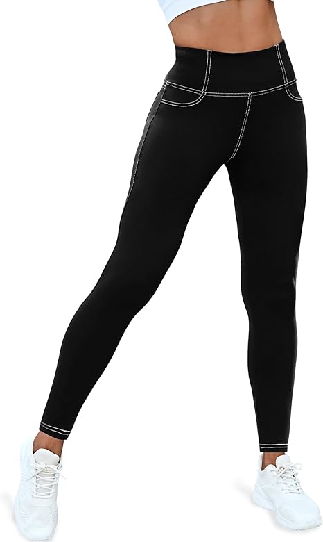VOOVEEYA Curvy Womens Leggings, High Waisted Yoga Pants with Back Pockets(Black)