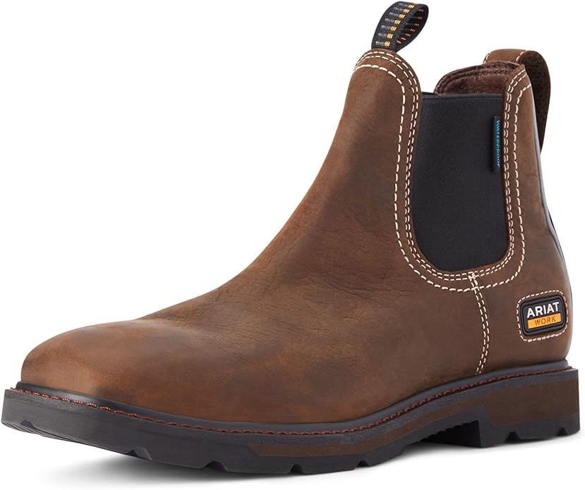 ARIAT Groundbreaker Chelsea Wide Square Toe Waterproof Work Boot - Dark Brown