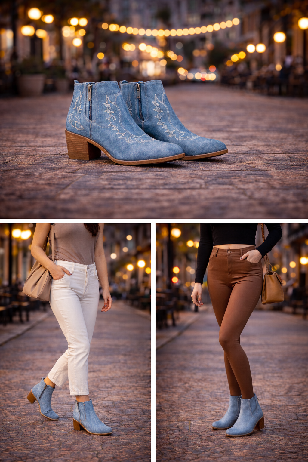 GLOBALWIN Women's Cowgirl boots Western Short Ankle Pull On (Denim)