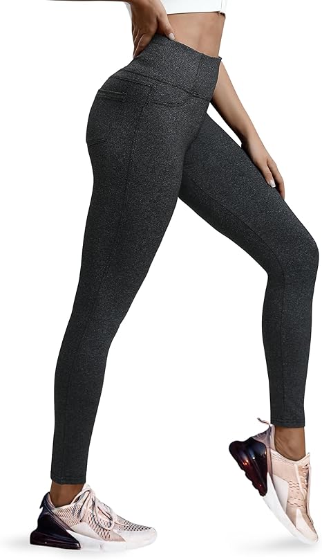 VOOVEEYA Curvy Womens Leggings, High Waisted Yoga Pants with Back Pockets (Charcoal)