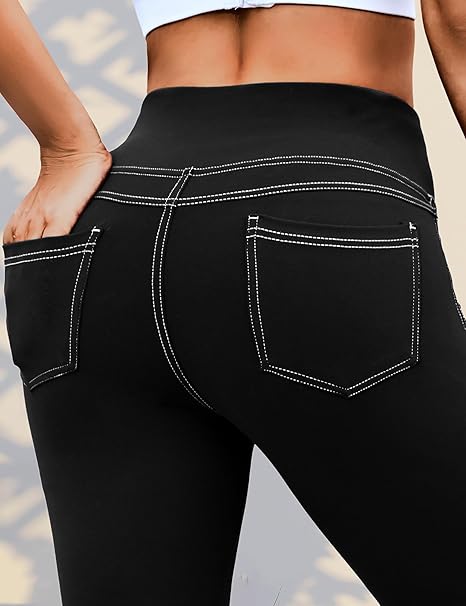 VOOVEEYA Curvy Womens Leggings, High Waisted Yoga Pants with Back Pockets(Black)