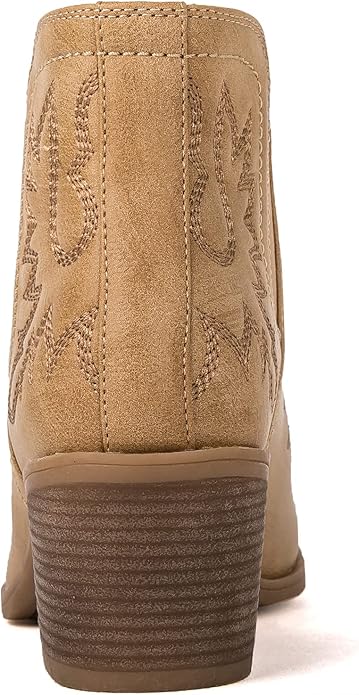 GLOBALWIN Women's Cowgirl boots Western Short Ankle Pull On Comfortable (Khaki)