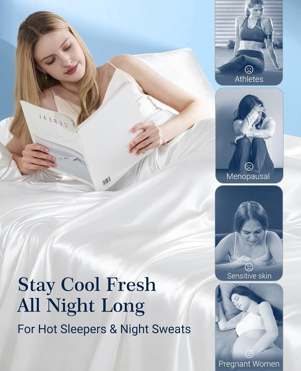 Elegear - Cooling Comforter Queen Size, Double-Sided Arc-Chill 3.0 Instantly Cool Satin Comforter - Pearl White, Gradient Blue, Gradient Light Blue, and Gradient Grey