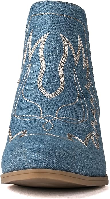 GLOBALWIN Women's Cowgirl boots Western Short Ankle Pull On (Denim)
