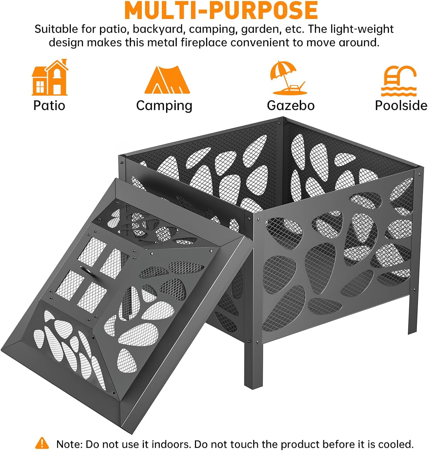 Outdoor Wood Burning Fire Pit, with Anti-Spark Mesh Guard, Small Bonfire Pit