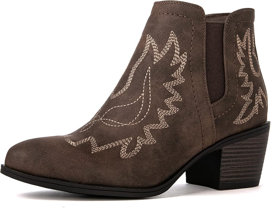 GLOBALWIN Women's Cowgirl boots Western Short Ankle Pull On (Brown)