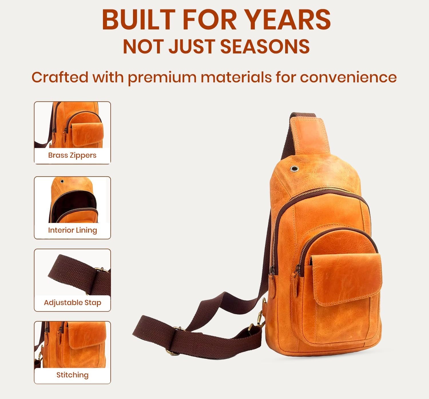 The Tannery - Handmade Buffalo Leather Multipurpose Travel Hiking Cross-body Chest Backpack with Adjustable Shoulder Strap