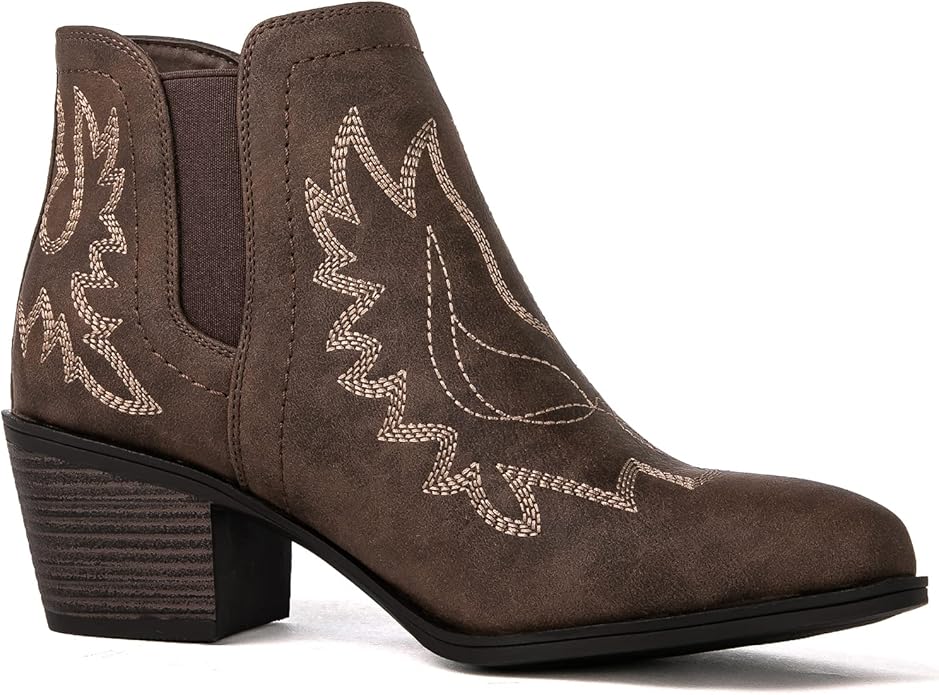 GLOBALWIN Women's Cowgirl boots Western Short Ankle Pull On (Brown)