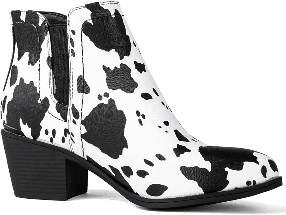 GLOBALWIN Women’s Cowgirl Western Short Ankle Boot (Black & White)