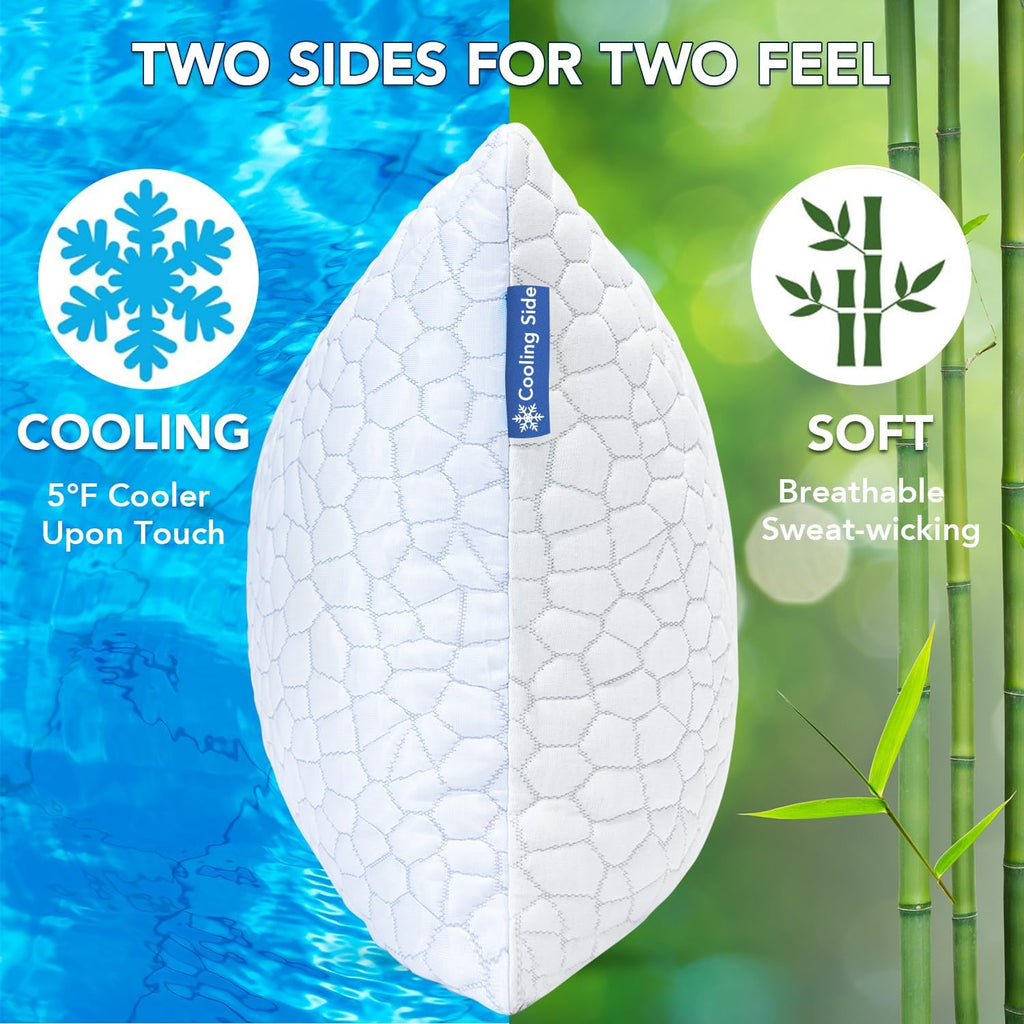 QUTOOL - Cooling Pillow for Sleeping, CertiPUR-US Shredded Memory Foam Queen Pillows Set of 2