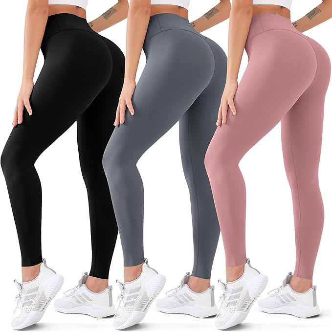 FAYHAY - 3 Pack High Waisted Leggings for Women Butt Lift Tummy Control Yoga Pants Non See-Through Workout Running Pants