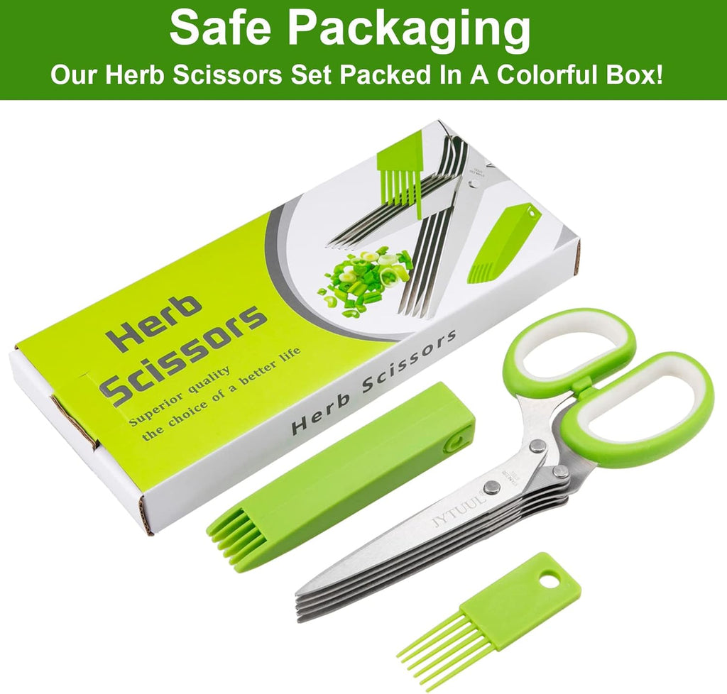 JYTUUL - Upgraded Herb Scissors, Effortless Herb Shears Cutter Tool with Sharp Stainless Steel Blades for Fresh Herbs, Must-Have Kitchen & Cooking Gadget, Green