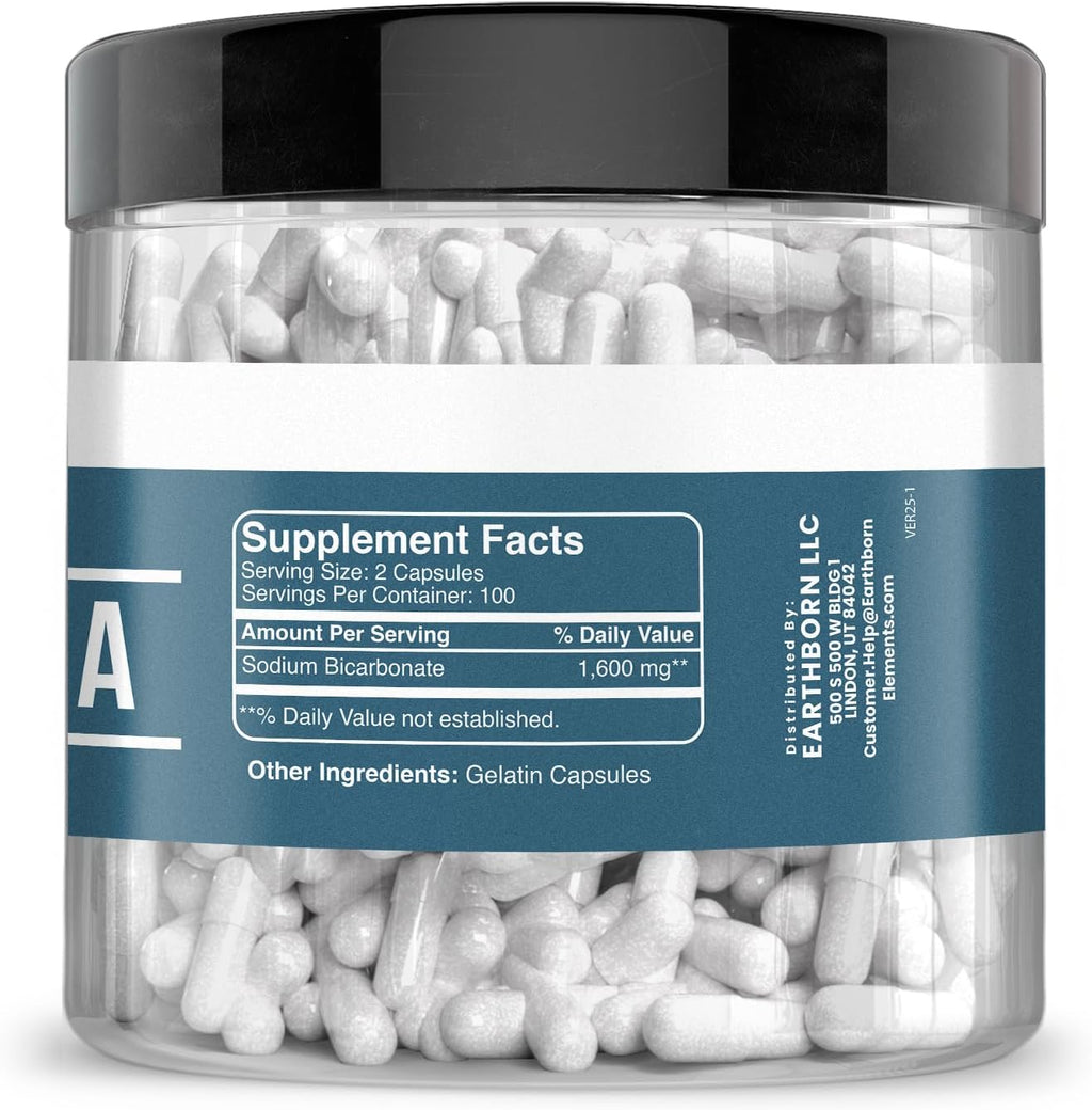 Earthborn Elements Baking Soda Capsules, 200 Capsules, Sodium Bicarbonate