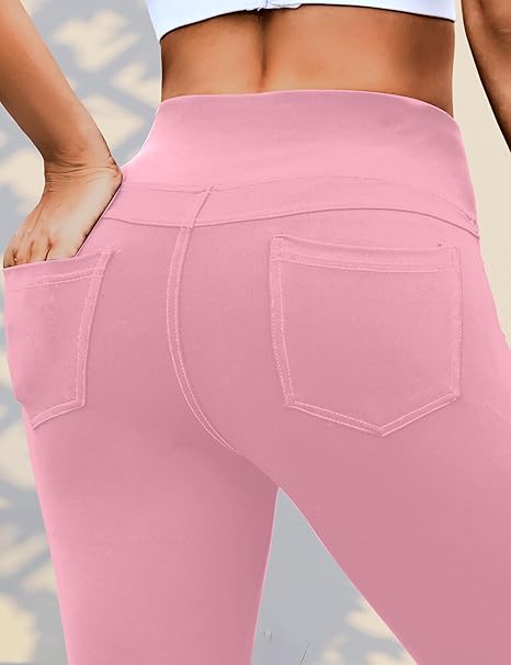 VOOVEEYA Curvy Womens Leggings, High Waisted Yoga Pants with Back Pockets (Pink)