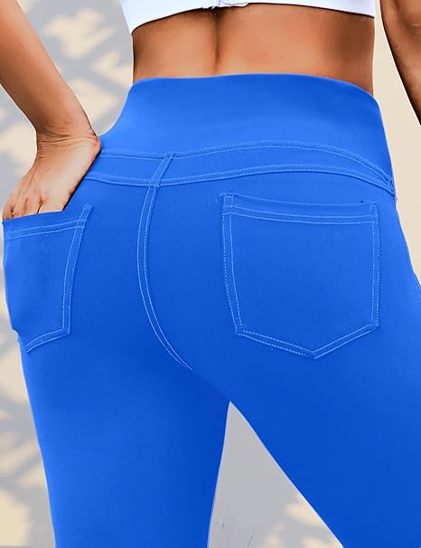 VOOVEEYA Curvy Women's Leggings, High Waisted Yoga Pants with Back Pockets (Classic Blue)