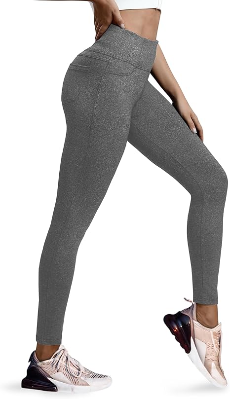 VOOVEEYA - Curvy Women-s Leggings, High Waisted Yoga Pants with Back Pockets (Charcoal Gray)
