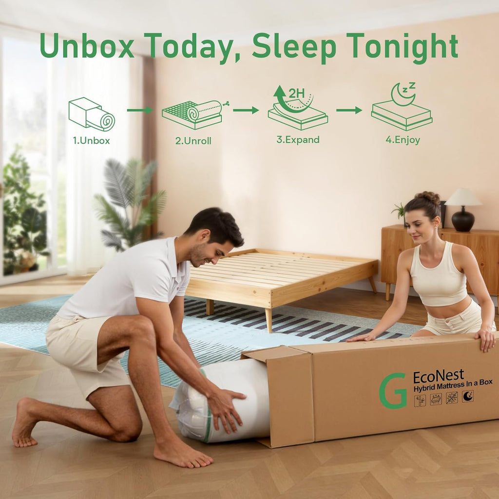 GRBSY - Queen Mattress, 14 Inch Queen Hybrid Mattress in a Box, 7-Zone Cooling Gel Memory Foam & Pocket Springs for Back Pain Relief