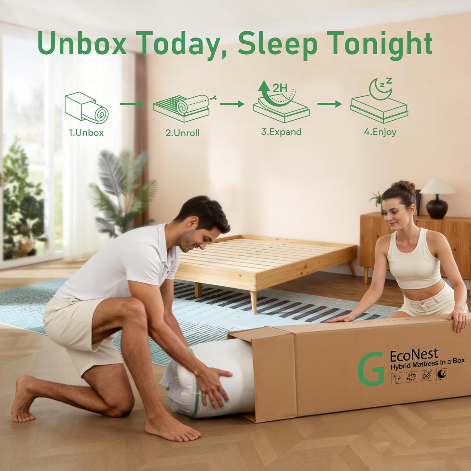 GRBSY - Queen Mattress, 14 Inch Queen Hybrid Mattress in a Box, 7-Zone Cooling Gel Memory Foam & Pocket Springs for Back Pain Relief