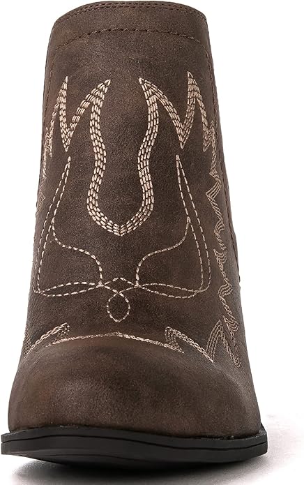GLOBALWIN Women's Cowgirl boots Western Short Ankle Pull On (Brown)