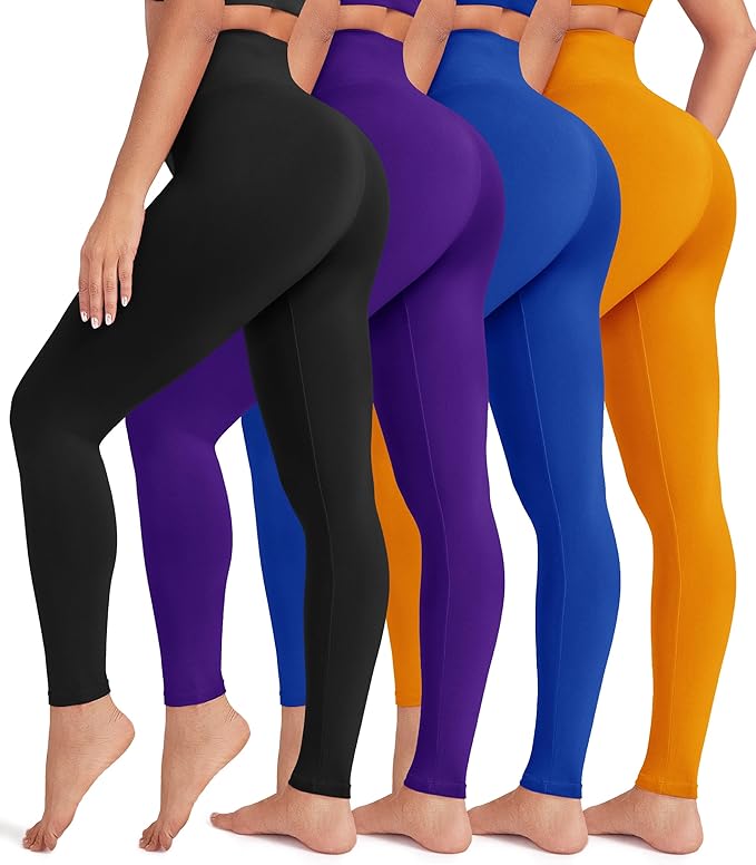 VALANDY - Creamlush 4 Pack Leggings for Women - Black/Violet/Sapphire/Turmeric